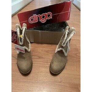 Dingo Toddler Girls Brown Beige Suede Leather Faux Fur Cowboy Boots Size 9